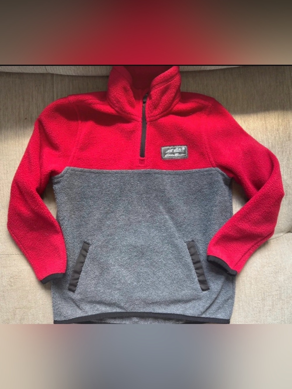Eddie Bauer Toddler Boys Red and Gray Quarter-Zip Fleece Pullover